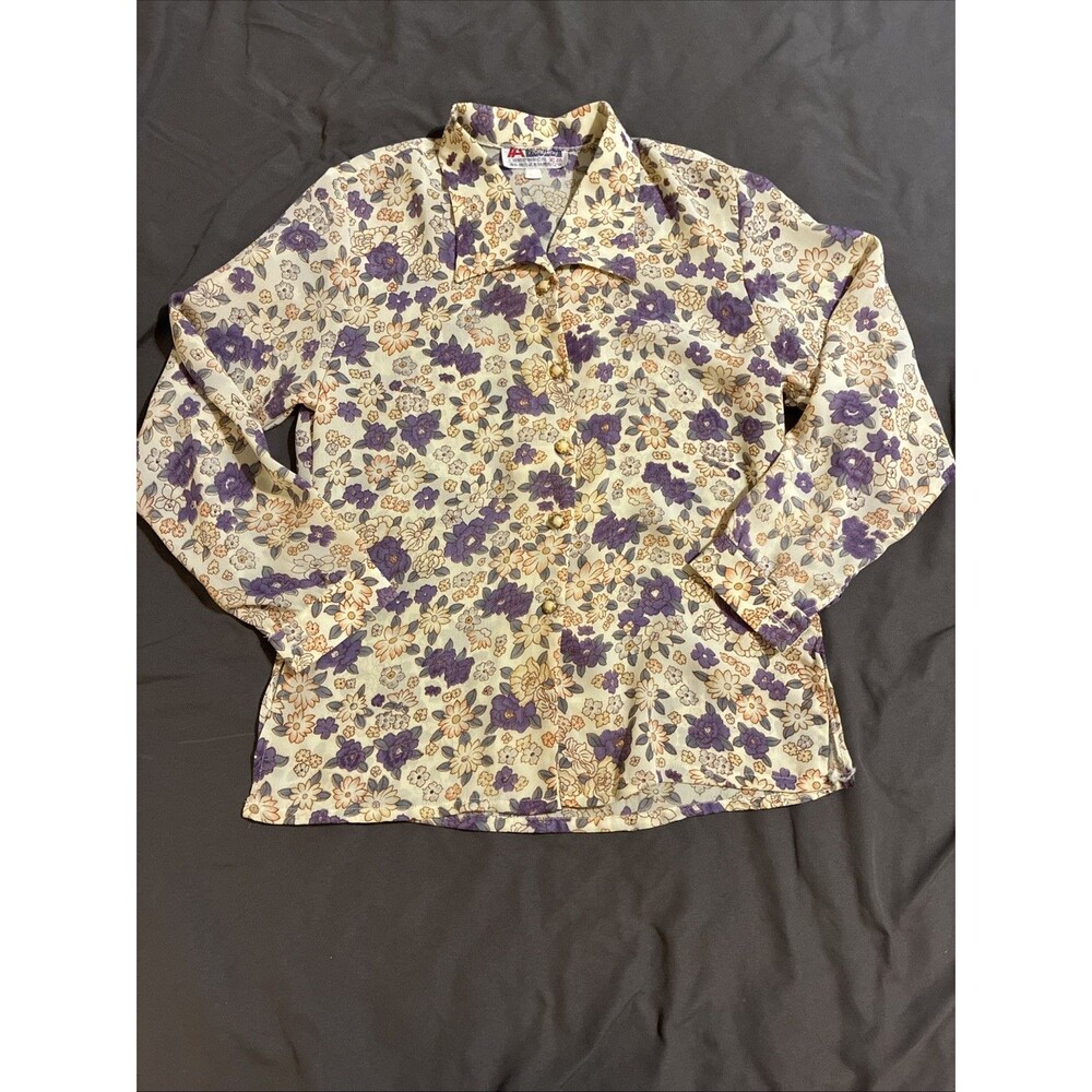 Vintage Floral Button Down Long Sleeve Women’s Sz Small Mod-era Vibrant 60s